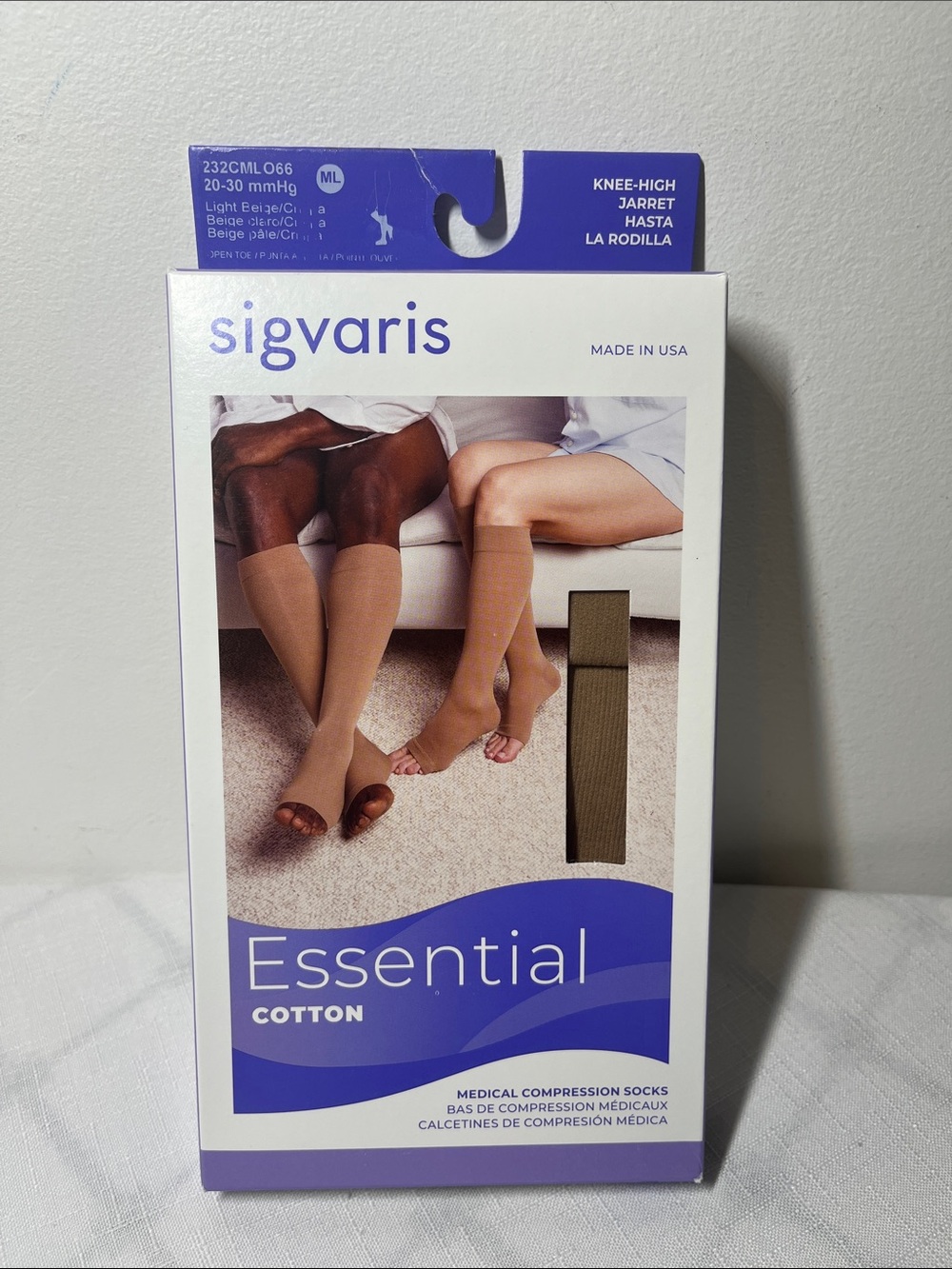New Sigvaris Essential Cotton Knee-High Beige Compression Socks
Size ML
20-30mm